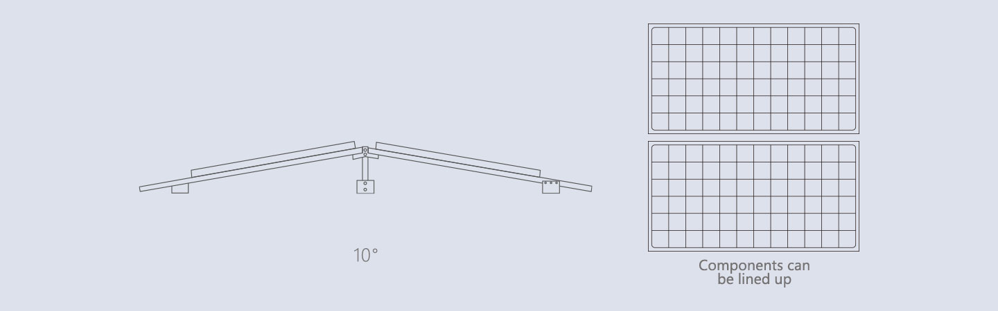 Designed with a 10° fixed tilt angle for flat roof photovoltaic installations, providing an efficient mounting solution for rooftop solar projects. Designed with a 10° fixed tilt angle for flat roof photovoltaic installations, providing an efficient mounting solution for rooftop solar projects.